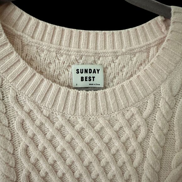 Sunday Best Pale Pink Oversized Cotton Blend Crewneck Cable Knit Sweater Size S - Picture 5 of 8